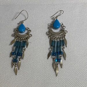 Silver and Blue Dangle Earrings